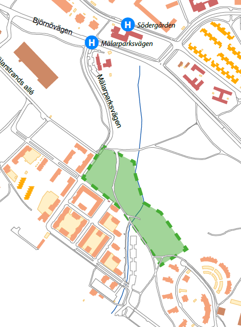2.2 Kollektivtrafik Närmaste hållplats från planområdet är Mälarparksvägen vid korsningen Björnvägen/Mälarparksvägen.