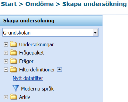 3. DEFINIERA FILTER Man kan använda sig av filter för att avgränsa undersökningar till att gälla t.ex. vissa ämnen eller undervisningsgrupper. Filter kan göras för elever, lärare, ämnen och kurser.