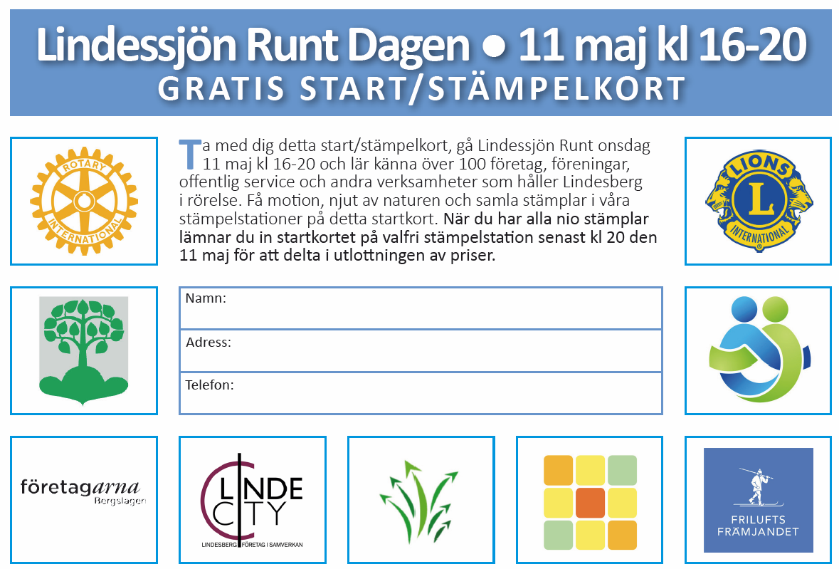 Lindessjön Runt Dagen Stämpelstationer Start- och stämpelkort fram- och baksida i