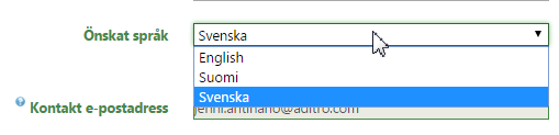 10.11.2015 22 4.2. Skapa ansökan på Finska, Svenska och Engelska Arbetssökaren kan välja standardspråk (Finska, Svenska, Engelska) för användarkontot under kontouppgifter.