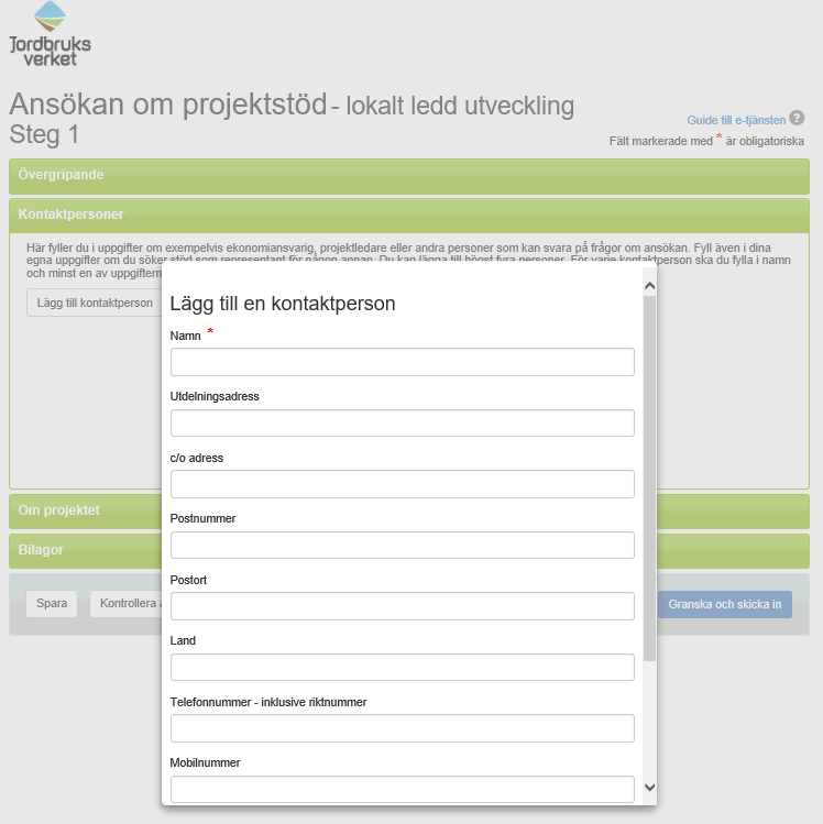 13. Klicka på grönt fält med texten Kontaktpersoner.