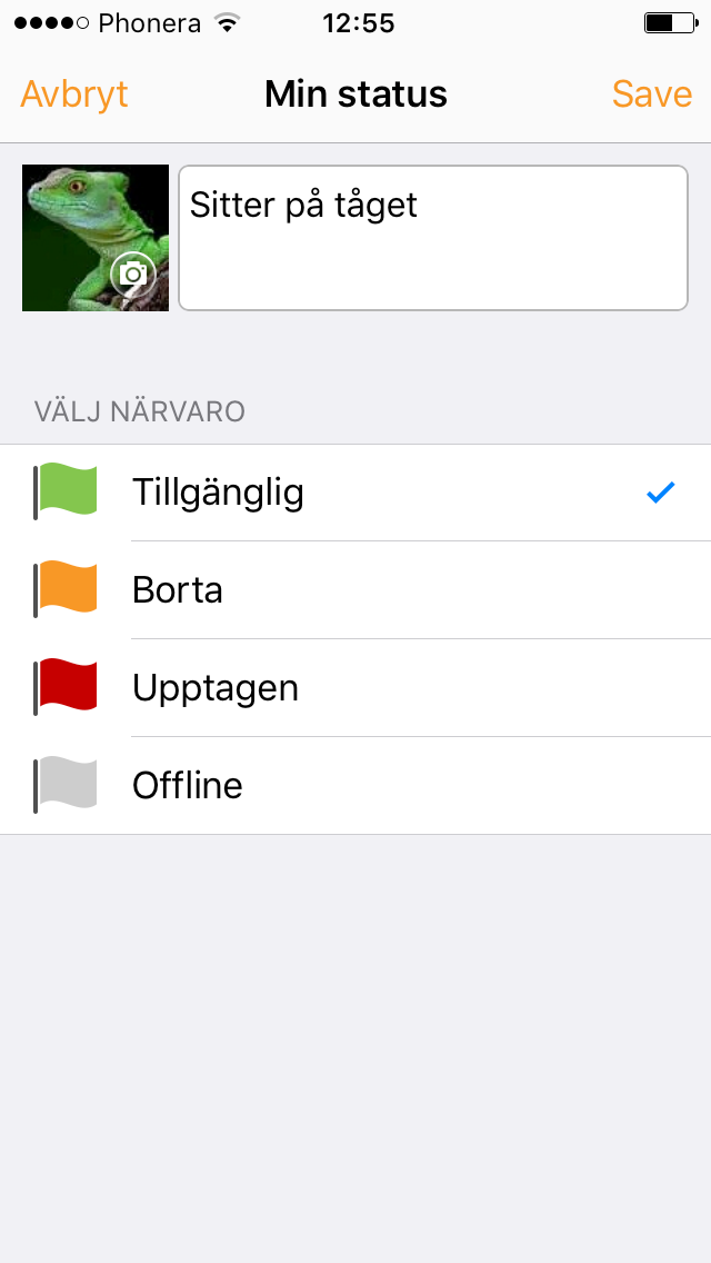 25 Min status Öppna Min status genom att trycka på ditt eget namn i sidomenyn.