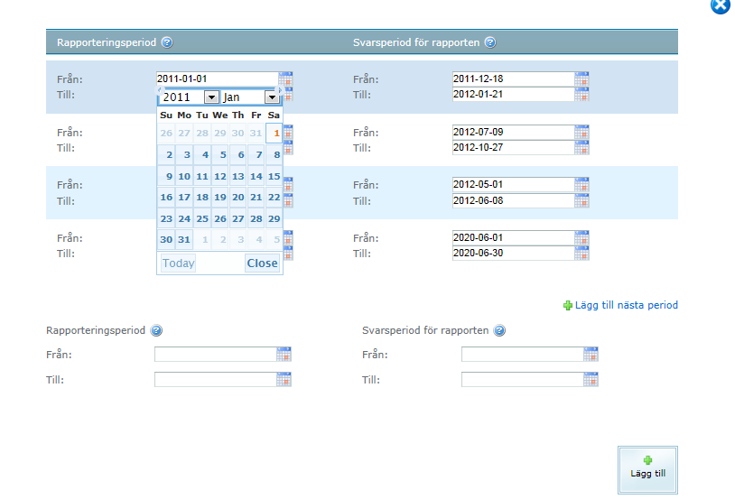 Skapa en ny period för föreningsrapporten Om du vill lägga till en ny period för föreningsrapport.
