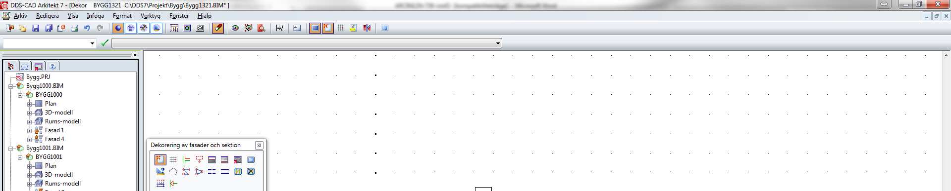 4... Kapitel 12 13.08.2012 Dekorera fasad och sektion DDS-CAD Arkitekt 7 Bilden av fasaden hämtas in automatiskt. Det hämtas också in ett annat verktygsset.