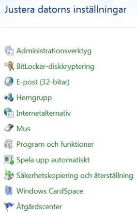 Kontrollpanelen Kontrollpanelen hanterar många olika funktioner i Windows.