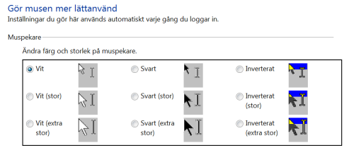 Här gör du också val av vilken tryckning som ska användas för att generera tangentbordsval.