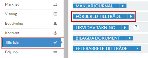 Efterarbete kontrakt Innan du går till Tillträde i vänstermenyn på objektet för att börja med likvidavräkningen, gå till kontrakt i vänstermenyn och till fliken Efterarbete kontrakt för att