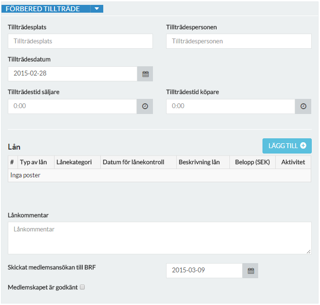 Om du fyllt i tillträdesdatum här kommer du, enkelt i likvidavräkningen, kunna beräkna säljaren och köparens