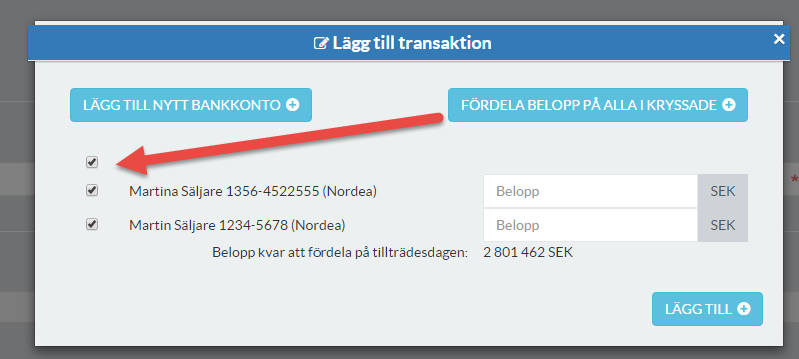 På säljarens likvidavräkning så visas resterande belopp att betala, ev. erlagd handpenning, ev. lån och även hur handpenningen i så fall har fördelats.