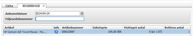 Om alla artiklar har levererats är det bara att trycka på knappen OK. Systemet har förifyllt det antal som är beställt.