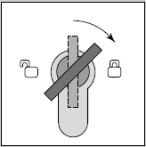 Steg 6. Programmering av larmtid Vrid nyckeln 1 gång åt vänster. Gul lysdiod i mitten överst lyser. Sätt nyckeln i lodrät position.