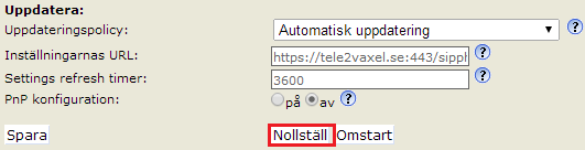 Enklare felsökning Nollställa telefonen genom webgränssnittet Öppna din webbläsare och surfa till http://<ip-adress>, ex 19