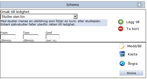 Registrera ledighet Klicka på fliken Min sida, klicka därefter på rubriken Ledighet. Här söker du ledighet som inte är semester eller föräldraledighet. 5 4.