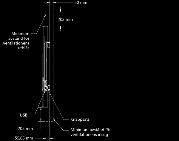 Teknisk information för 84 Surface Hub Portar och strömbrytare för den externa datorn