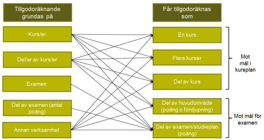 "7 En student har rätt att tillgodoräkna sig annan utbildning än den som avses i 6, om de kunskaper och färdigheter som studenten åberopar är av en sådan beskaffenhet och har en sådan omfattning att