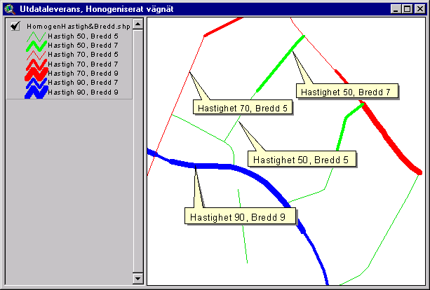 SPECIFIKATION 24 (29) Vid utdataleverans av ett homogeniserat vägnät skapas ett Shapedataset där geometrin är uppdelad så att varje sammanhängande geometri motsvarar en homogen vägsträcka.