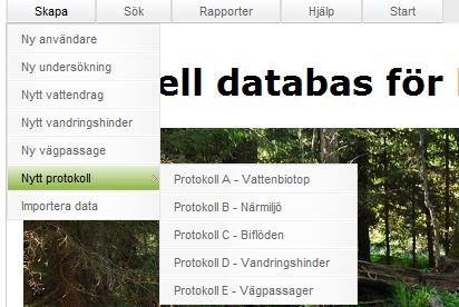 5.2 Mata in data För varje inmatning som kan göras i applikationen finns ett val i menyn Skapa, se Figur 2. Figur 2. Vid inmatning används menyn Skapa. 5.2.1 INMATNINGAR OCH KOPPLINGAR MELLAN DATA De inmatningar som kan göras via applikationen listas och beskrivs i Tabell 1.