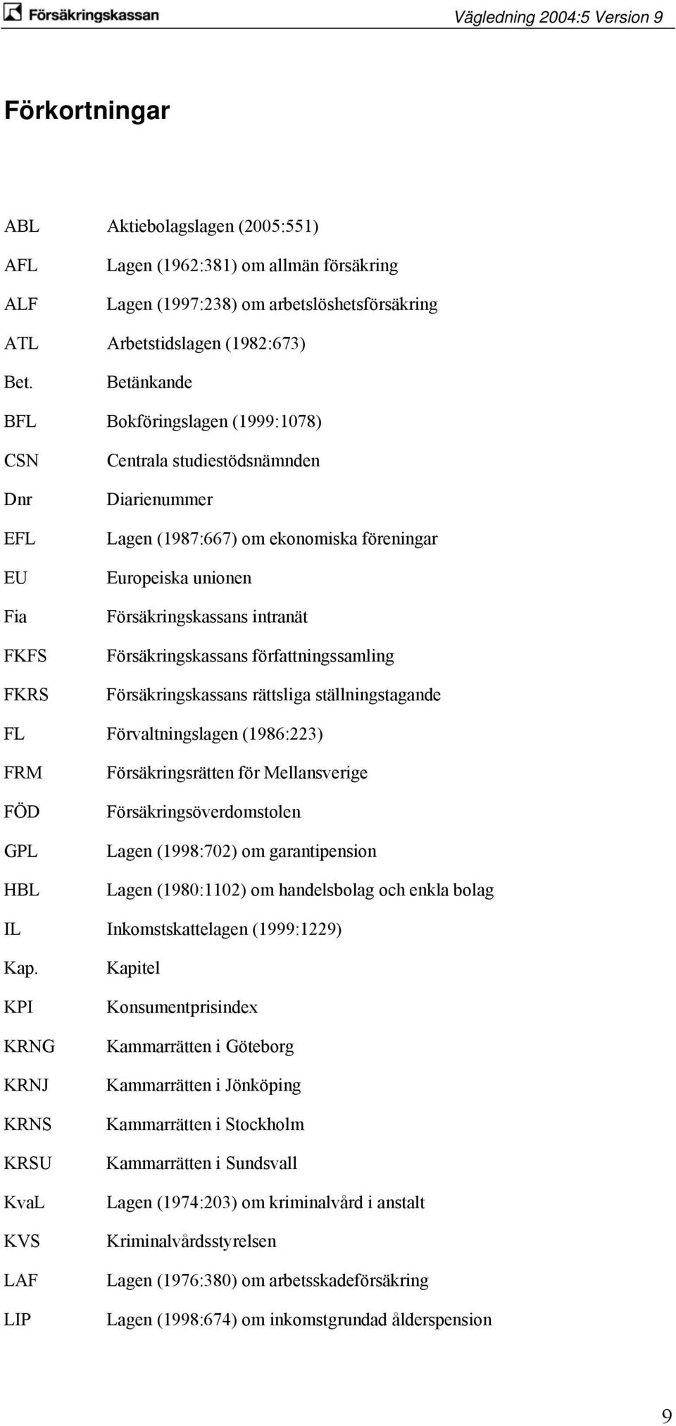 intranät Försäkringskassans författningssamling Försäkringskassans rättsliga ställningstagande FL Förvaltningslagen (1986:223) FRM FÖD GPL HBL Försäkringsrätten för Mellansverige