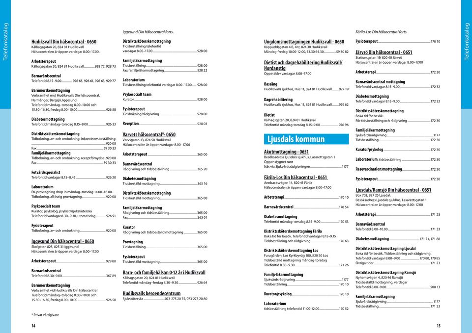 15 9.00...926 33 Tidbokning, av- och ombokning, inkontinensbeställning... 920 08 Fax...59 30 33 Tidbokning, av- och ombokning, receptförnyelse.. 920 08 Fax...59 30 33 Fotvårdsspecialist Telefontid vardagar 8.