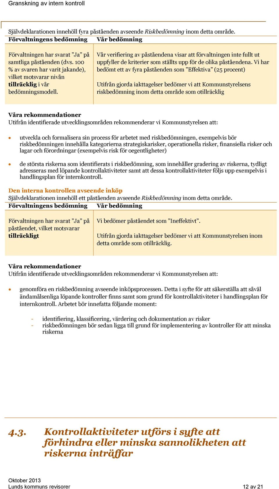 Vår verifiering av påståendena visar att förvaltningen inte fullt ut uppfyller de kriterier som ställts upp för de olika påståendena.