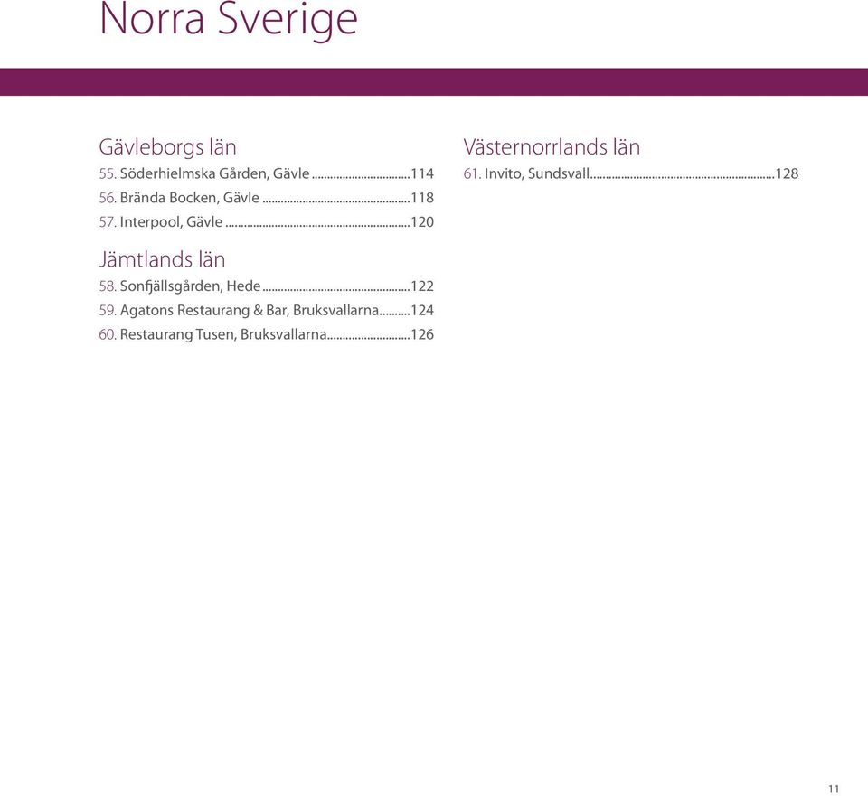 Invito, Sundsvall...128 Jämtlands län 58. Sonfjällsgården, Hede...122 59.