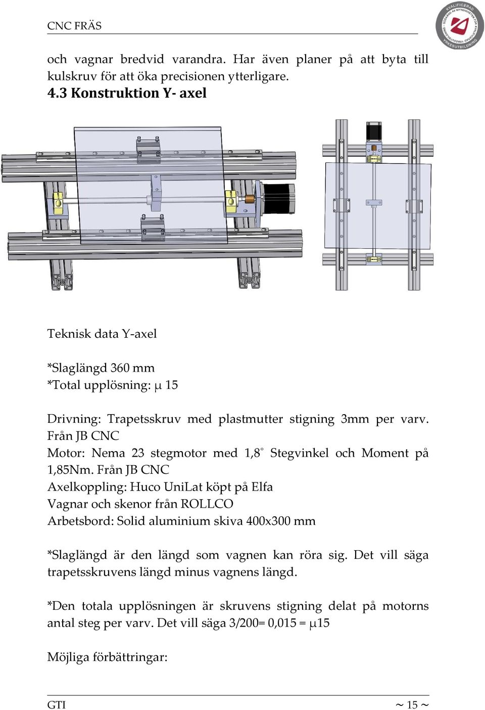 Från JB CNC Motor: Nema 23 stegmotor med 1,8 Stegvinkel och Moment på 1,85Nm.