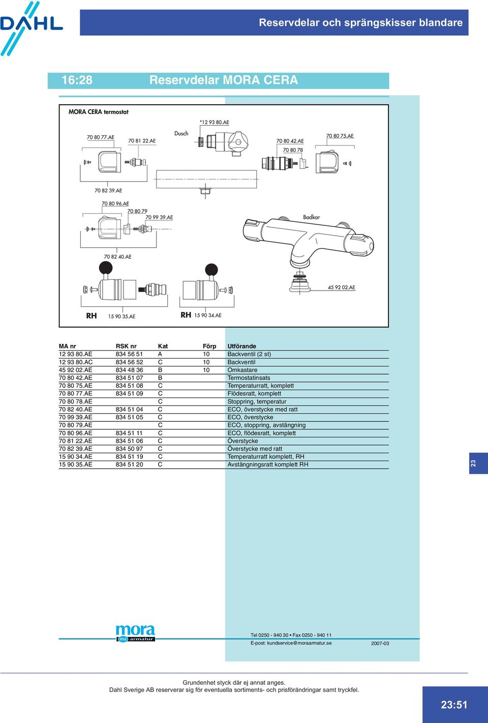 AE 834 51 04 C ECO, överstycke med ratt 70 99 39.AE 834 51 05 C ECO, överstycke 70 80 79.AE C ECO, stoppring, avstängning 70 80 96.