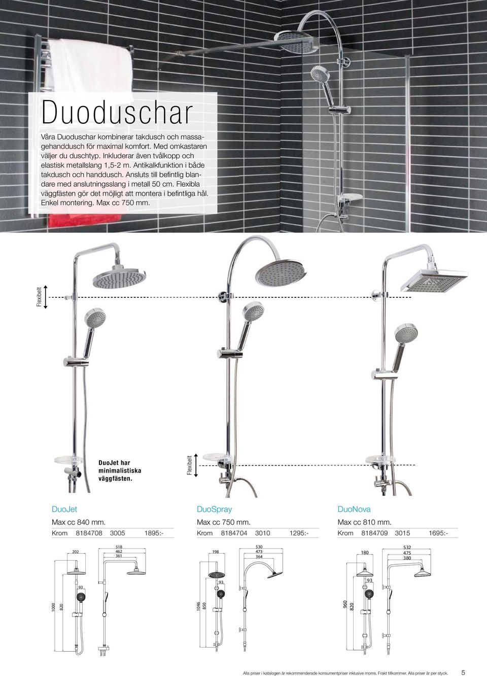 Max cc 750 mm. Flexibelt 1000 Flexibelt DuoJet har minimalistiska väggfästen. DuoJet Max cc 840 mm. Krom 8184708 3005 1895:- DuoSpray Max cc 750 mm. Krom 8184704 3010 1295:- DuoNova Max cc 810 mm.