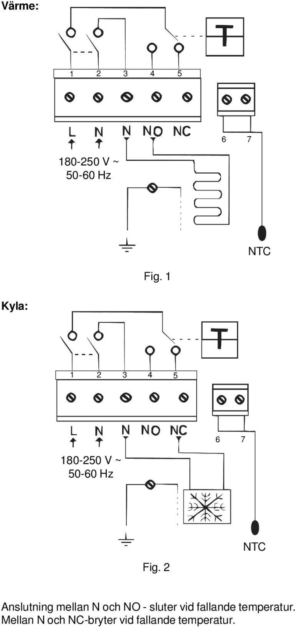 2 NTC Anslutning mellan N och NO - sluter vid
