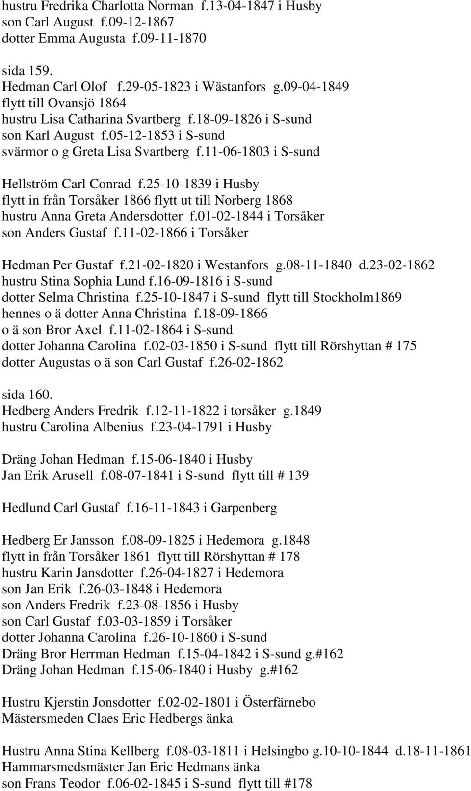 11-06-1803 i S-sund Hellström Carl Conrad f.25-10-1839 i Husby flytt in från Torsåker 1866 flytt ut till Norberg 1868 hustru Anna Greta Andersdotter f.01-02-1844 i Torsåker son Anders Gustaf f.