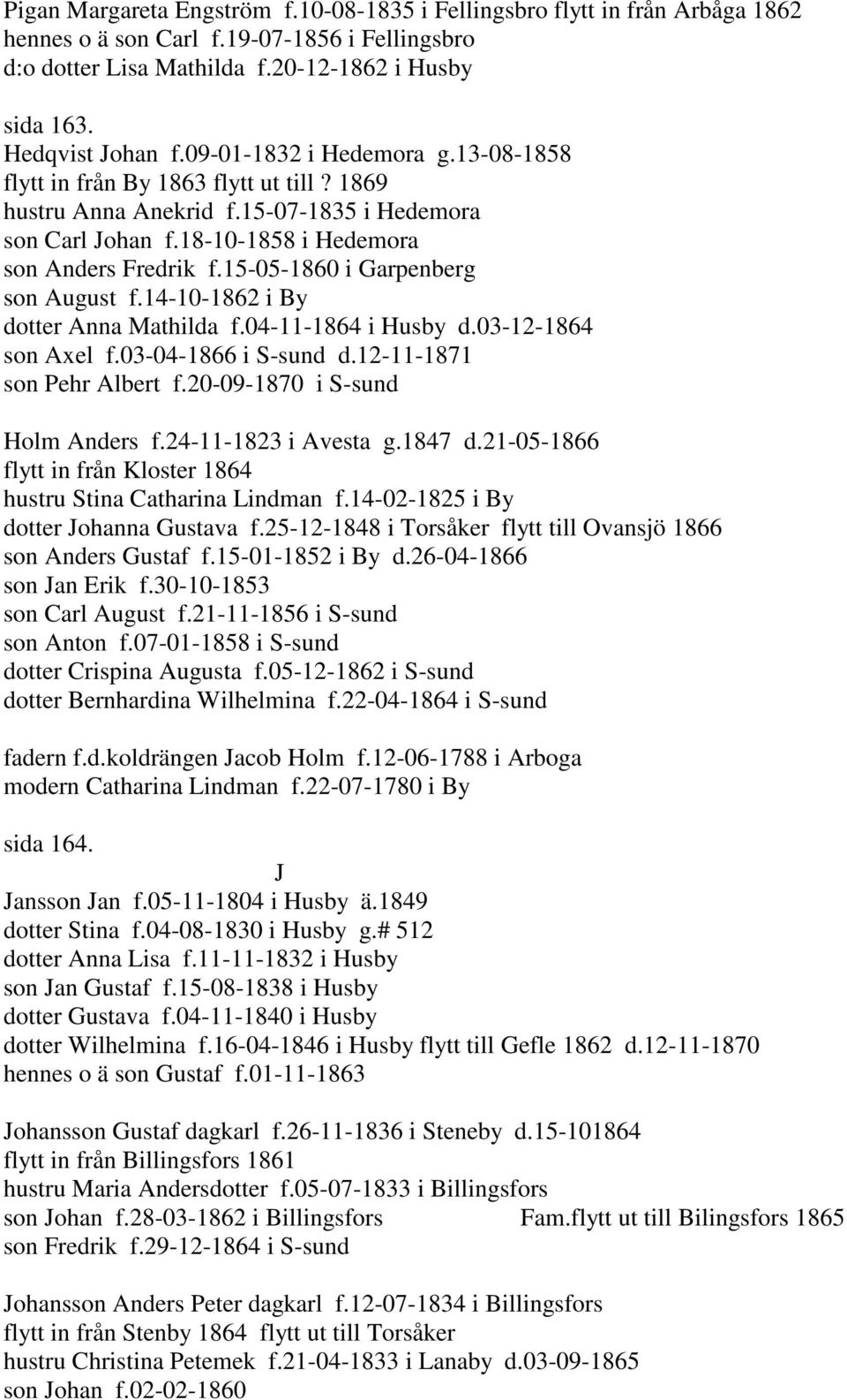 15-05-1860 i Garpenberg son August f.14-10-1862 i By dotter Anna Mathilda f.04-11-1864 i Husby d.03-12-1864 son Axel f.03-04-1866 i S-sund d.12-11-1871 son Pehr Albert f.