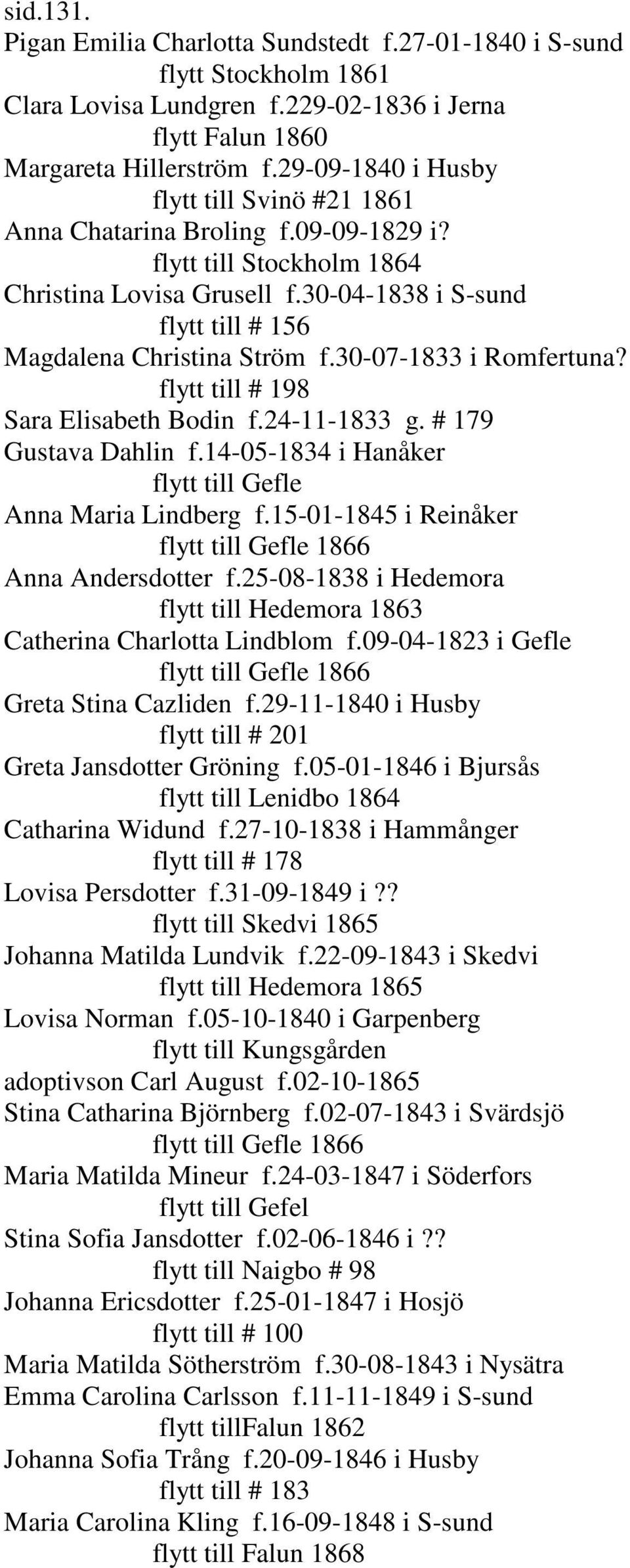 30-04-1838 i S-sund flytt till # 156 Magdalena Christina Ström f.30-07-1833 i Romfertuna? flytt till # 198 Sara Elisabeth Bodin f.24-11-1833 g. # 179 Gustava Dahlin f.