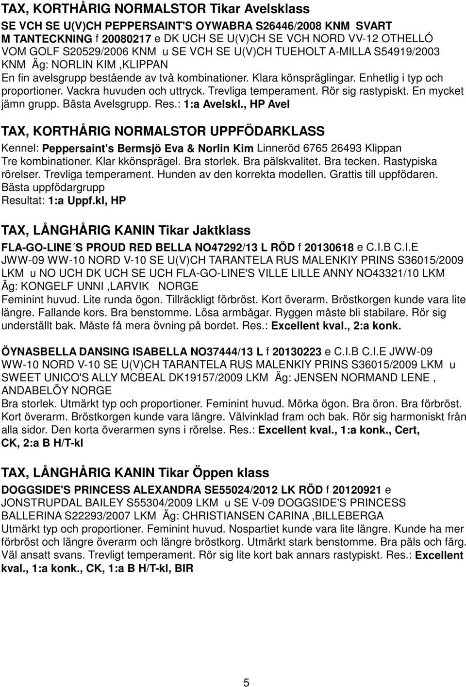 Vackra huvuden och uttryck. Trevliga temperament. Rör sig rastypiskt. En mycket jämn grupp. Bästa Avelsgrupp. Res.: 1:a Avelskl.