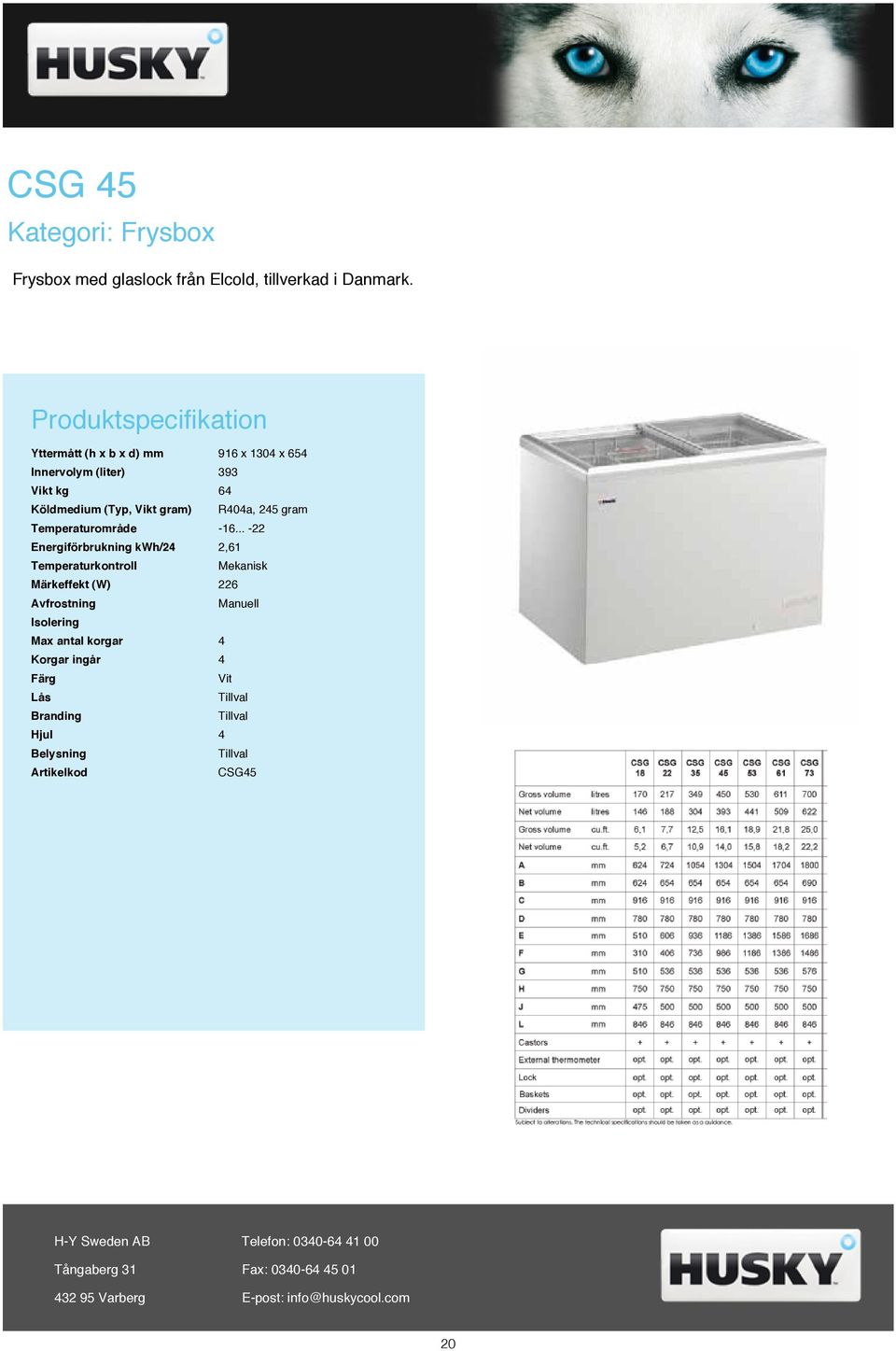 gram) R404a, 245 gram Temperaturområde -16.