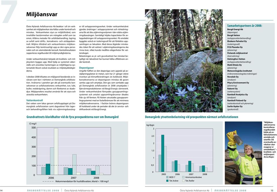 utsläppskontroll. Miljöns tillstånd och verksamhetens miljökonsekvenser följs kontinuerligt upp av den egna personalen och en utomstående konsult.