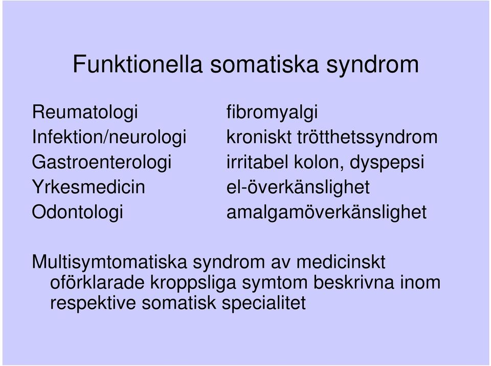 dyspepsi el-överkänslighet amalgamöverkänslighet Multisymtomatiska syndrom av