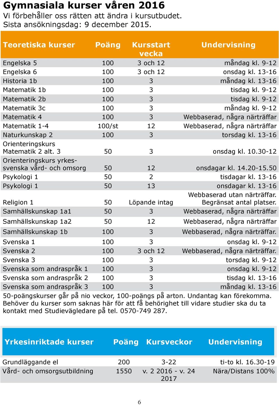 9-12 Matematik 2b 100 3 tisdag kl. 9-12 Matematik 3c 100 3 måndag kl.