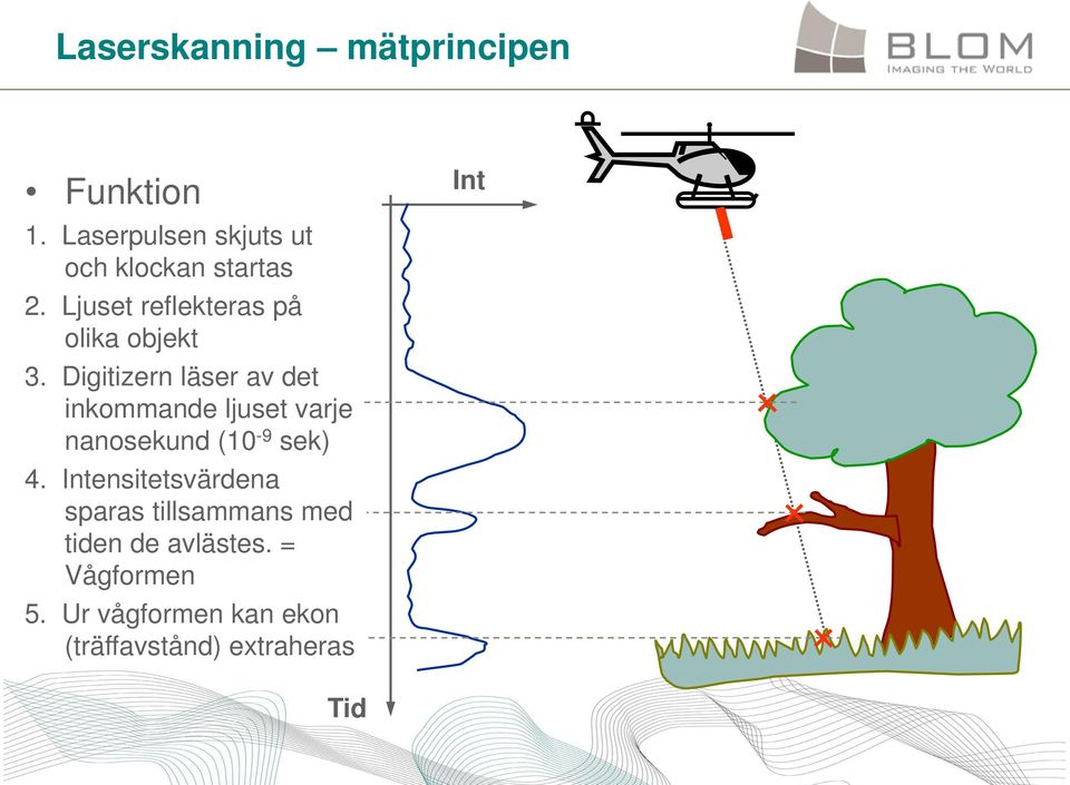 Digitizern läser av det inkommande ljuset varje nanosekund (10-9 sek) 4.