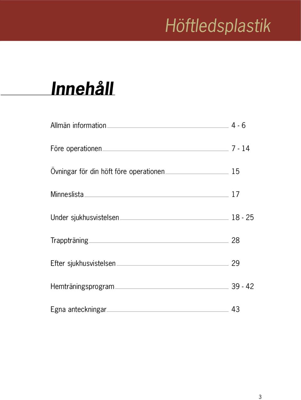 Minneslista 17 Under sjukhusvistelsen 18-25 Trappträning 28