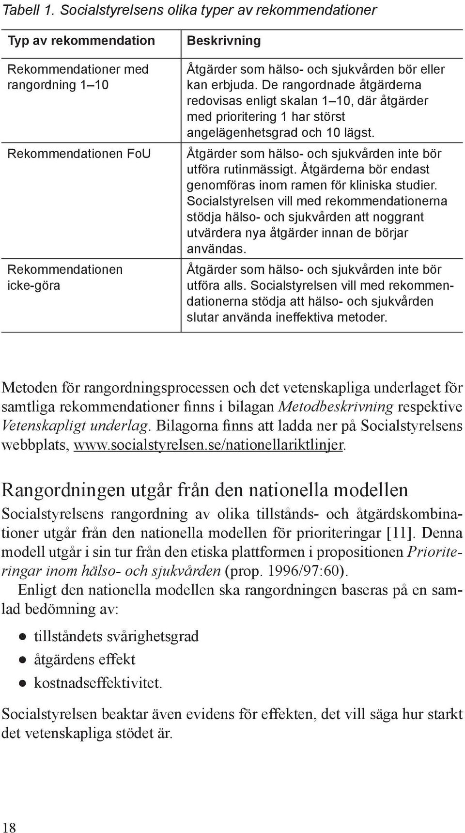 sjukvården bör eller kan erbjuda. De rangordnade åtgärderna redovisas enligt skalan 1 10, där åtgärder med prioritering 1 har störst angelägenhetsgrad och 10 lägst.