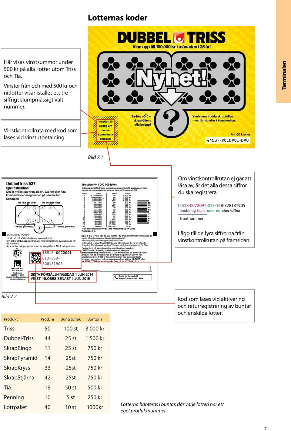 15518-0072091-013-158-328181905 prod/omg bunt ordn. nr. checksiffror buntnummer Lägg till de fyra siffrorna från vinstkontrollrutan på framsidan. Bild 7.2 Produkt Prod.