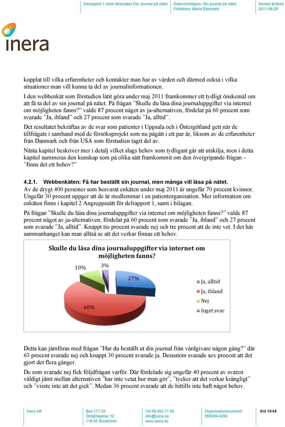 På frågan Skulle du läsa dina journaluppgifter via internet om möjligheten fanns?