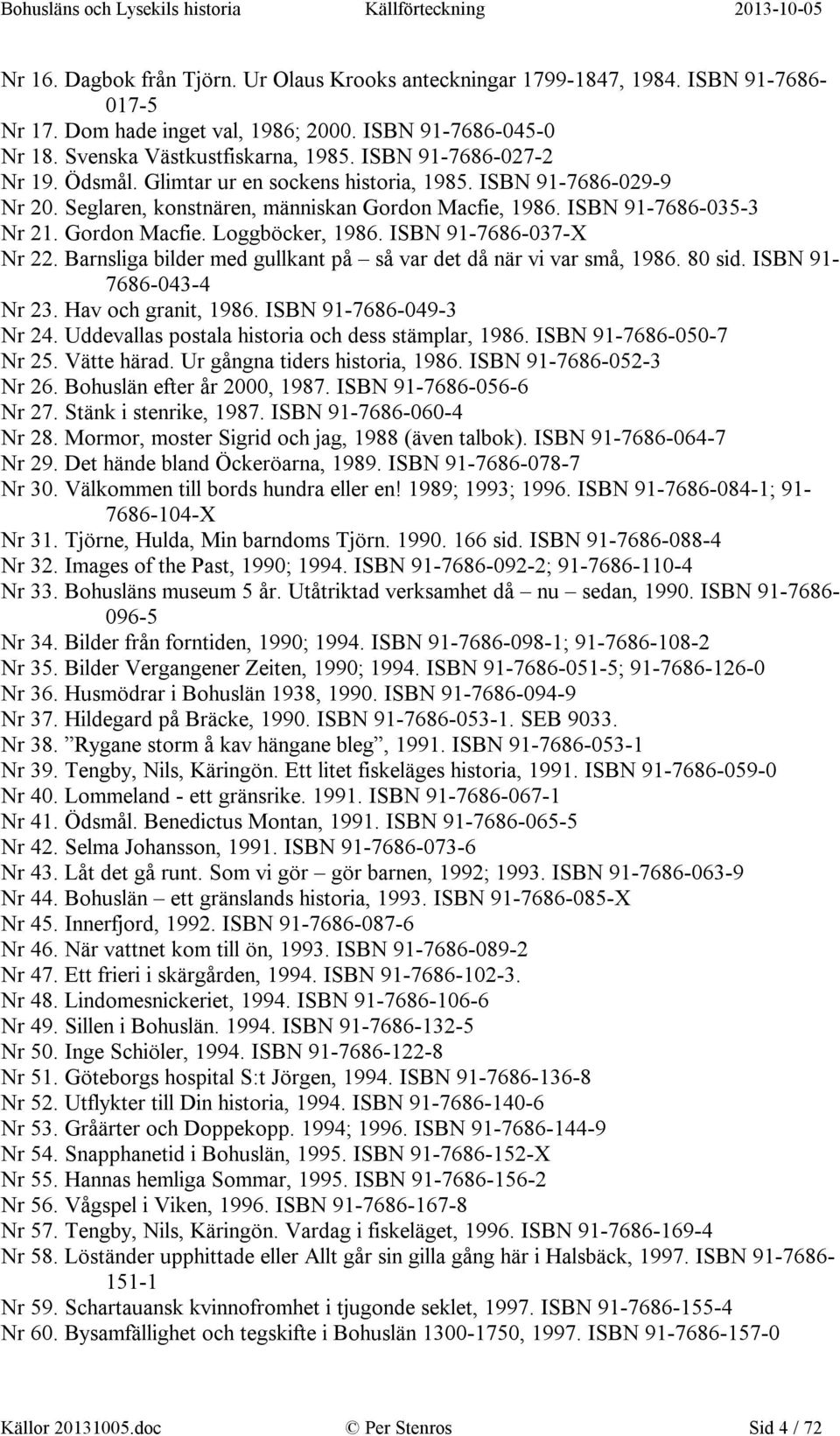 ISBN 91-7686-037-X Nr 22. Barnsliga bilder med gullkant på så var det då när vi var små, 1986. 80 sid. ISBN 91-7686-043-4 Nr 23. Hav och granit, 1986. ISBN 91-7686-049-3 Nr 24.