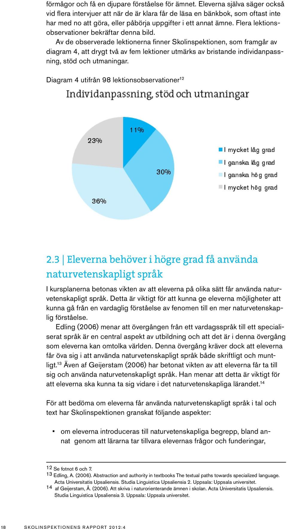 Flera lektionsobservationer bekräftar denna bild.