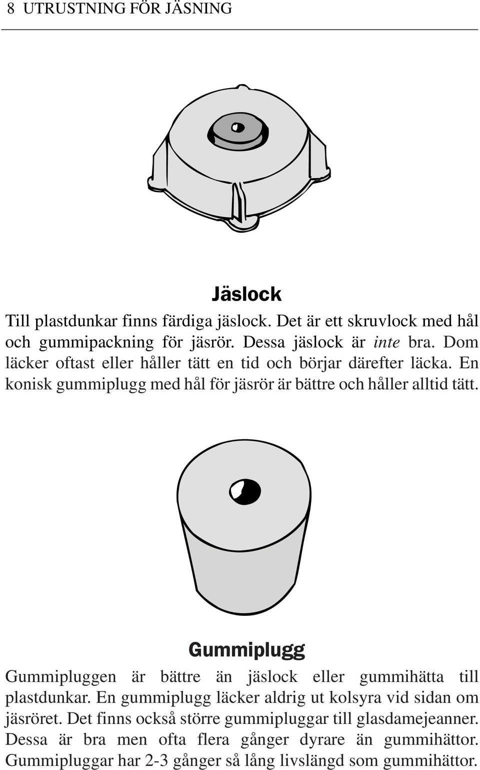 En konisk gummiplugg med hål för jäsrör är bättre och håller alltid tätt. Gummiplugg Gummipluggen är bättre än jäslock eller gummihätta till plastdunkar.