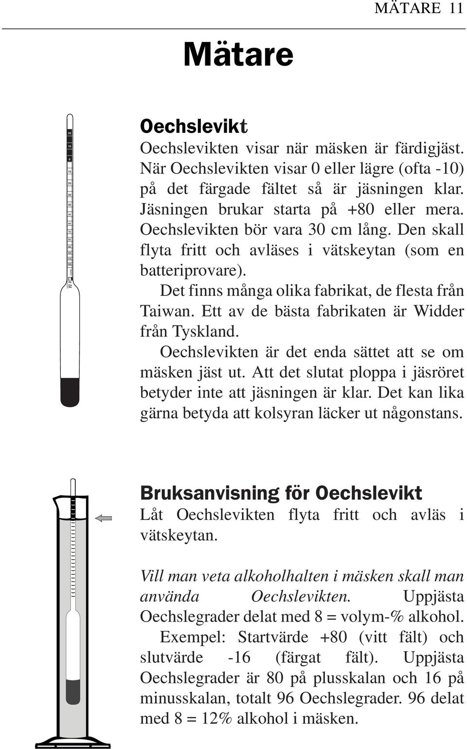 Den skall flyta fritt och avläses i vätskeytan (som en batteriprovare). Det finns många olika fabrikat, de flesta från Taiwan. Ett av de bästa fabrikaten är Widder från Tyskland.