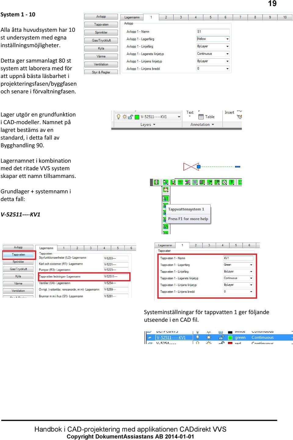 förvaltningfasen. Lager utgör en grundfunktion i CAD-modeller. Namnet på lagret bestäms av en standard, i detta fall av Bygghandling 90.