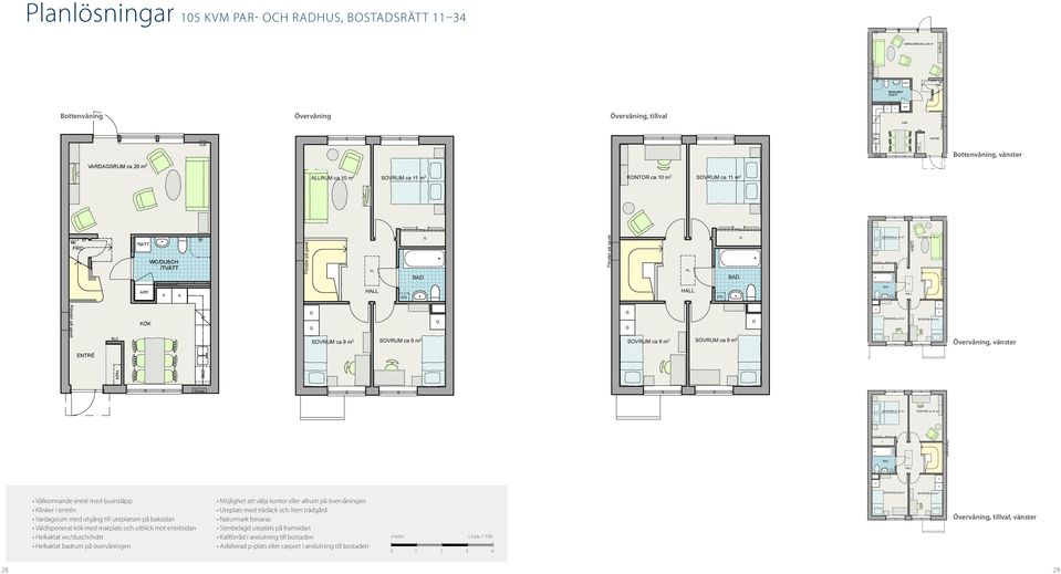 HALL H) BAD Fönster på gavel VL HALL H) BAD 1 m 0 5 SOVRUM ca 11 m 2 ALLRUM ca 10 m 2 BAD H) VL HALL H105v Entréplan 2015-09-18 Möblerade planer, skala 1:100/A4 Fönster på gavel Fönster på gavel ELC