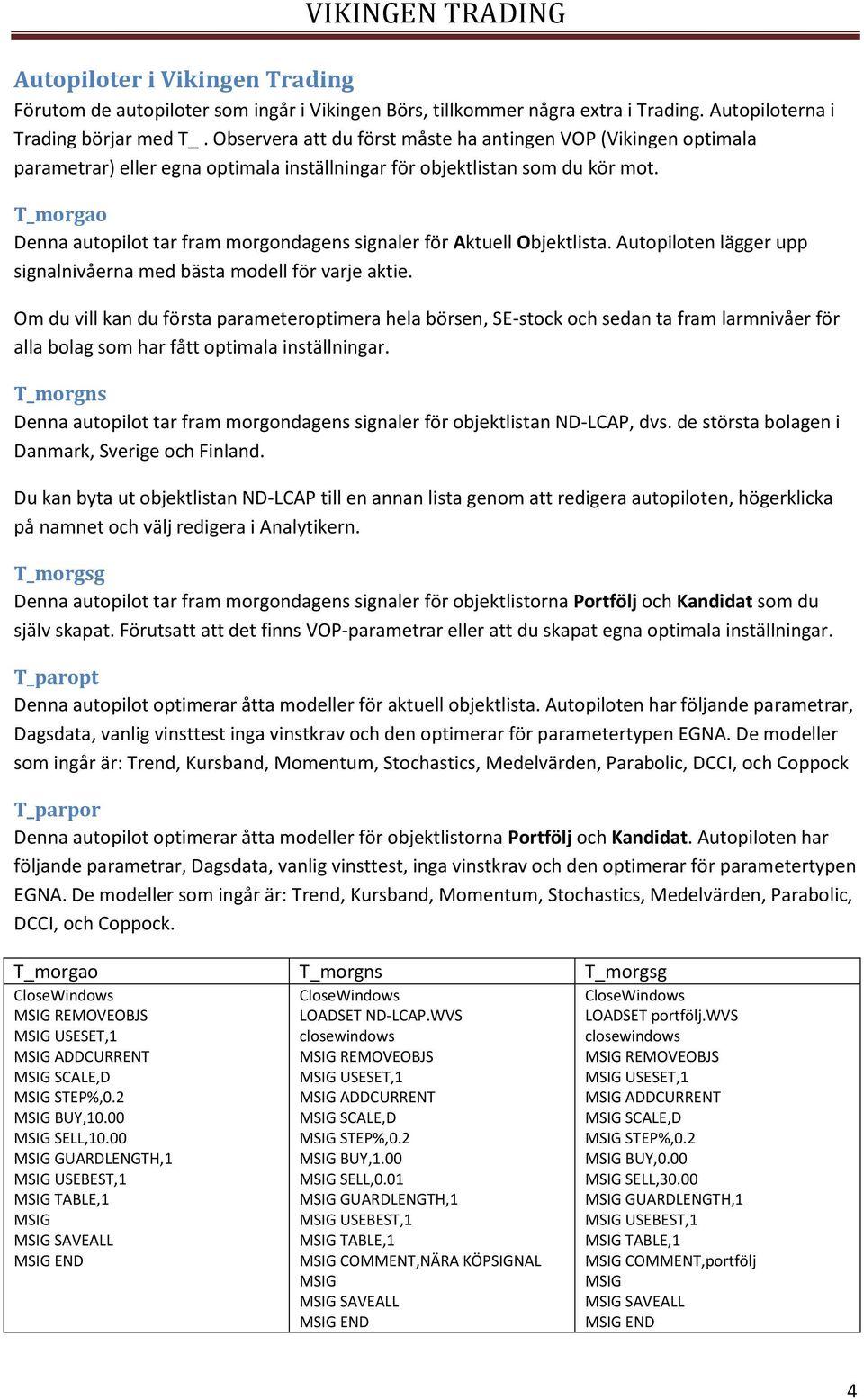 T_morgao Denna autopilot tar fram morgondagens signaler för Aktuell Objektlista. Autopiloten lägger upp signalnivåerna med bästa modell för varje aktie.