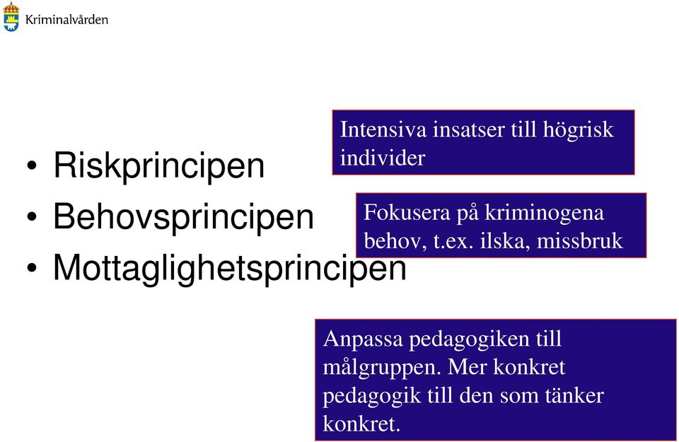 individer Fokusera på kriminogena behov, t.ex.